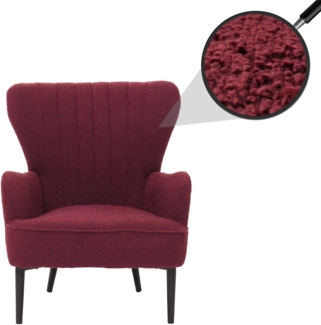 Lounge-Sessel HWC-K37, Cocktail-/Ohrensessel Polsterstuhl Retro Vintage Stoff Bouclé (600g/m²) Öko-Tex ~ bordeaux