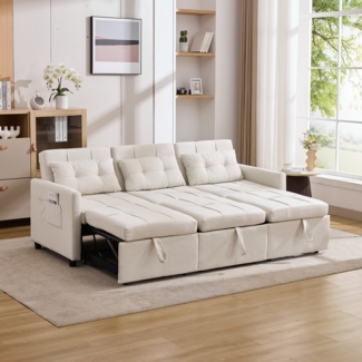 Schlafsofa, Vliesstoff mit verstellbarer Rückenlehne, 200 x 87 x 84,5 cm, Beige