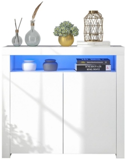 MODFU Sideboard nrichte Sideboard Schrank Beistellschrank (Buffet Holz Aufbewahrungsvitrine TV-Ständer), Hochglanz mit LED-Licht, Weiß