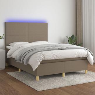 vidaXL Boxspringbett mit Matratze & LED Taupe 140x190 cm Stoff 3135273