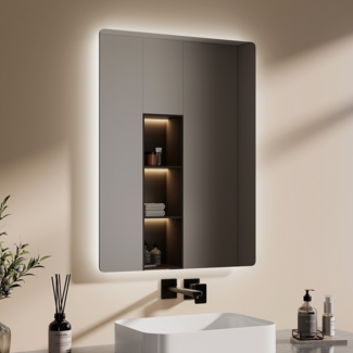 EMKE LED Badspiegel mit Beleuchtung 80x60cm Kaltweiß Wandschalter Badezimmerspiegel