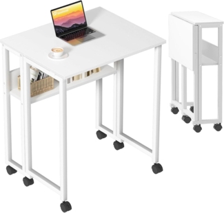Klappbarer Schreibtisch 63 cm Weiß mit Rollen Stauraum