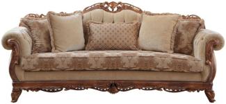 Casa Padrino Luxus Barock Sofa Beige / Braun - Prunkvolles Wohnzimmer Sofa mit elegantem Muster - Barock Wohnzimmer Möbel