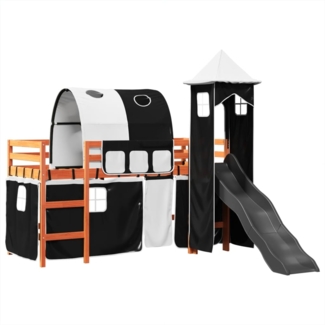vidaXL Kinderhochbett mit Turm Weiß & Schwarz 80x200 cm Kiefernholz 3309152