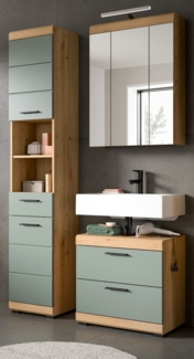 Badmöbel Set in Shawn grün und Eiche 3-teilig 112 cm
