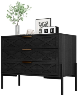 FUFU&GAGA Kommode Sideboard mit 3 Schubladen, Schwarz, MDF, 75,4×39×60 cm
