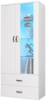 Welikera Vitrine 16 Farben LED-Licht Vitrine,Standvitrine mit transparenter Tür, Freistehende Vitrine,LED-Vitrine,LED-Vitrine,LED-Schrank,Buffetschrank