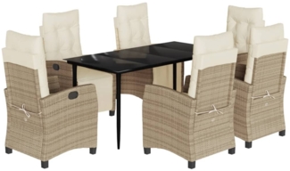 vidaXL 7-tlg. Garten-Essgruppe mit Kissen Beige Poly Rattan 3213006