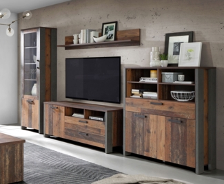 Wohnwand Anbauwand 4-teilig old wood vintage beton dunkelgrau Mordern