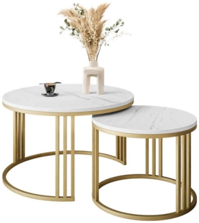 Lookway Couchtisch LORI 2in1 LEVANTO GOLD runder Couchtisch (2er Set), Durchmesser: ⌀70 cm und ⌀50 cm