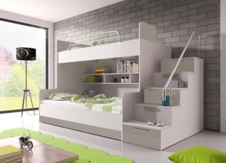 Luxusbetten24 Hochbett Kinderhochbett Heaven zwei Betten, Fächer und Schubladen