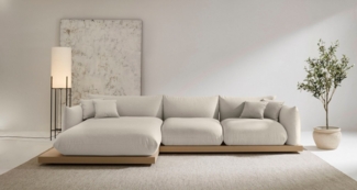 OTTO home Ecksofa Kalix, Polsterecke mit kräftigem Holz-Plateau, moderne Couch in L-Form, wahlweise Recamiere links o. rechts, Feinstruktur, hoher Sitzkomfort