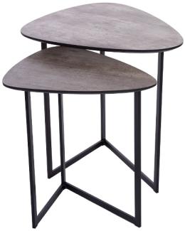 Beistelltisch 2er Set Holz MDF in Hellgrau dreieckig mit Metallgestell Schwarz