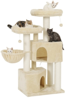 MSMASK Kratzbaum groß für Katzen stabil mit Sisal-Kratzstangen, 2 Aussichtsplattform