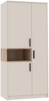 Marmex Möbel Grant 01C Dreitüriger Kleiderschrank mit Kleiderstange, laminierte Spanplatte, graubeige cashmere+cremona torro, 88 x 195 x 54 cm