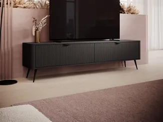 Vente-unique - ELONARIA TV unit Holz, Platte Schwarz - B 38 cm x H 51,2 cm x L 200 cm