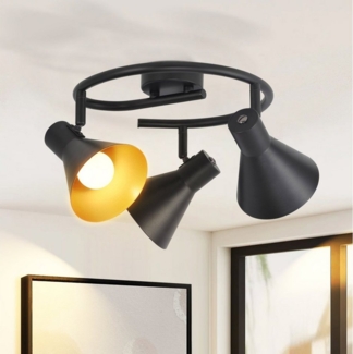 ZMH Deckenstrahler Schwarz Deckenlampen E14 Vintage 3 Flammig Schlafzimmer, ohne Leuchtmittel, 330° Schwenkbar Flurlampe Metall Spot