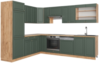 Eckküche Fame-Line Grün-Gold Landhaus/Goldkraft Eiche 227 x 60 cm , AP Eiche Vicco