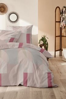 Primera Feinbiber Bettwäsche 155x220 Streifen Punkte beere beige silber 173096-72