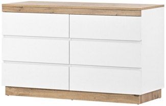 BlingBin Kommode mit 6 Schubladen, Schließfach, Funktion von Aufbewahrung (1er Set, 1 St, Kommode 110cm breit), für Schlafzimmer und Wohnzimmer, E1-Spanplatte, weiß+oak