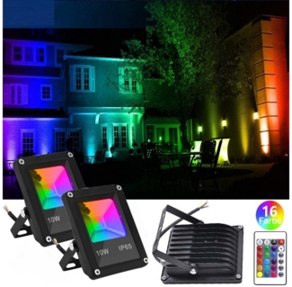 Jibenhome Flutlichtstrahler LED Flutlicht 10W RGB, IP65, 4 Modi Flutlichtstrahler mit Fernbedienung, Farbwechsel, LED fest integriert