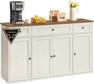 SONGMICS HOME Sideboard, Toolless-Technologie, superschnelle werkzeuglose Montage, Küchenschrank mit Arbeitsplatte, weiß-braun