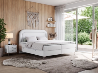 Boxspringbett, Schlafzimmerbett, Bettkasten - EIRA -120 x 200 cm - Weiß Kunstleder - H3