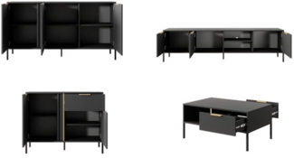 Wohnzimmer-Set Lars Wohnwand Couchtisch anthrazit gold