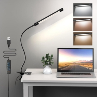 Sunicol LED Schreibtischlampe Klemmbar Tischlampe, 3 Farben,10 Helligkeitsstufen, Schwanenhals, Dimmbar Tischleuchte für Büro Leser, Architektenlampe