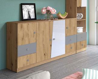 Kommode "Nero" Sideboard 160 cm artisan eiche weiß grau Hochglanz