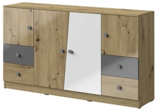 Kommode "Nero" Sideboard 160 cm artisan eiche weiß grau Hochglanz
