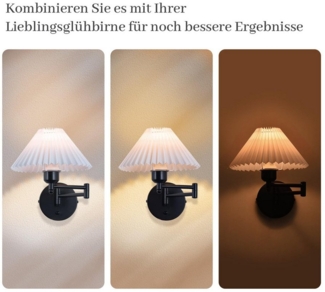 Nettlife Wandleuchte Innen Vintage E27 Weiß Stoff Retro Schwenkbar 40W Lampenschirm, Schwenkbar, ohne Leuchtmittel, Wandbeleuchtung Flurlampe Wandlampe