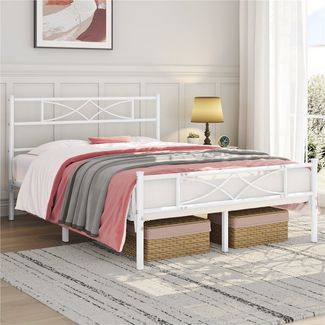 Yaheetech Metallbett Bettgestell, Bettrahmen mit Kopfteil Gästebett mit Lattenrost für Schlafzimmer