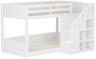 IDEASY Etagenbett 90 x 200 Kinder-Etagenbett für 2 Kinder, multifunktionales Hochbett (Mit Treppe und Stauraum, Geländer zur Absturzsicherung, ohne Matratze), Stabiler Kieferrahmen, Platzsparendes Doppelstock-Design