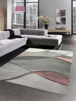 Carpetia Teppich Teppich modern Teppich Wohnzimmer Wellen rosa grau pastell, rechteckig, Höhe: 13 mm