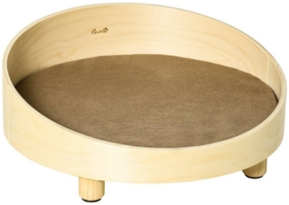 PawHut Tierbett Erhöhtes Haustierbett mit Kissen, Chenille, Natur+Hellbraun Ø59 x 23,5 cm