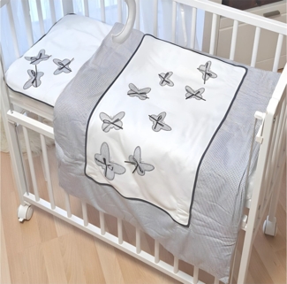 4-tlg. Kinderbettwäsche 90×70 Schmetterlinge Grau