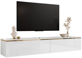 Lookway Lowboard AURORA mit Led Beleuchtung Hängende TV-Schrank 180 cm Weiß Hochglanz, Breite: 180 cm