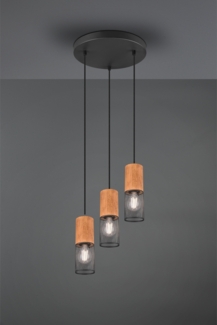 Trio Leuchten 3er Pendelleuchte Tosh schwarz matt, Holz, 3-flammig