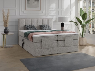 Vente-unique - Boxspringbett mit Bett-Kopfteil + elektrisch verstellbare Lattenroste + Matratzen + Topper - 2 x 90 x 200 cm - Stoff - Beige - KALASI von PALACIO