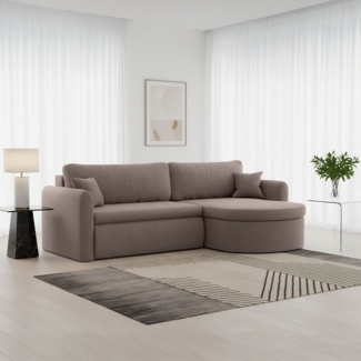 Ecksofa Schlafsofa FELIZ Stoff Faro Braun Ottomane Rechts