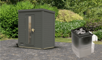 Karibu Sauna Hytti 0 terragrau mit 9 kW Ofen mit integrierter Steuerung
