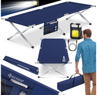 KESSER® Campingbett Klappbett Inkl. Tragetasche und Seitentasche Stabiles Feldbett 150 kg Belastbar Metallrohr 600D Oxfordgewebe Tragbar Liege Reise Bequem Navyblau, 190 cm