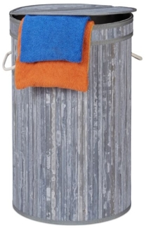 2 x Wäschekorb Bambus mit Deckel grau