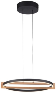 MONDO LED Pendelleuchte FAMERA, 2-flammig, Braun, Schwarz, Eichenholz, Anpassung der Farbtemperatur, Dimmfunktion, LED fest integriert, Metall, Höhenverstellbar, mit Fernbedienung, Ø 50 x H 200 cm