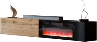 TV-Lowboard Cholon EF mit Kamin (Farbe: Schwarz / Schwarz + Wotan Eiche)