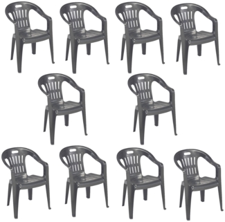Dmora 10er Set Gartenstühle Aringa, Gartensitz, Für drinnen und draußen, Mit Armlehnen und stapelbar, Made in Italy, 56x55 h78 cm, Anthrazit