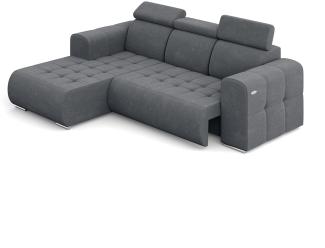 MEBLINI Elektrische Schlafcouch - Ecksofa mit Schlaffunktion - Sofa mit Relaxfunktion und Kopfstützen - Couch L-Form - Eckcouch - Wohnlandschaft - MADELINE - 266x200x93cm Links - Dunkelgrau Samt