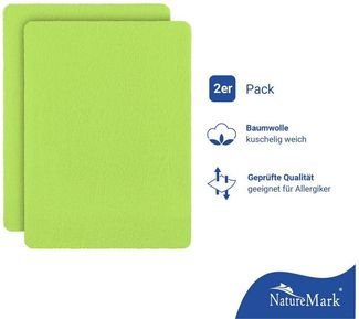 NatureMark Spannbettlaken Frottee Spannbettlaken, 80% Baumwolle / 20% Polyester, Gummizug: rundum, (2 Stück), 2er Set Kinder Spannbettlaken Frottee, Spannbetttuch 80% Baumwolle / 20% Polyester, für Babybett und Kinderbett, 70x140 cm - Apfel grün