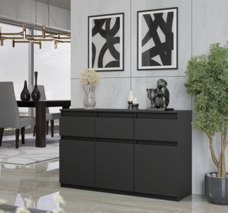 Furnica Sideboard NOAH, 3 Schubladen und 3 Türen - Anthrazit Grau H75cm B120cm T35cm